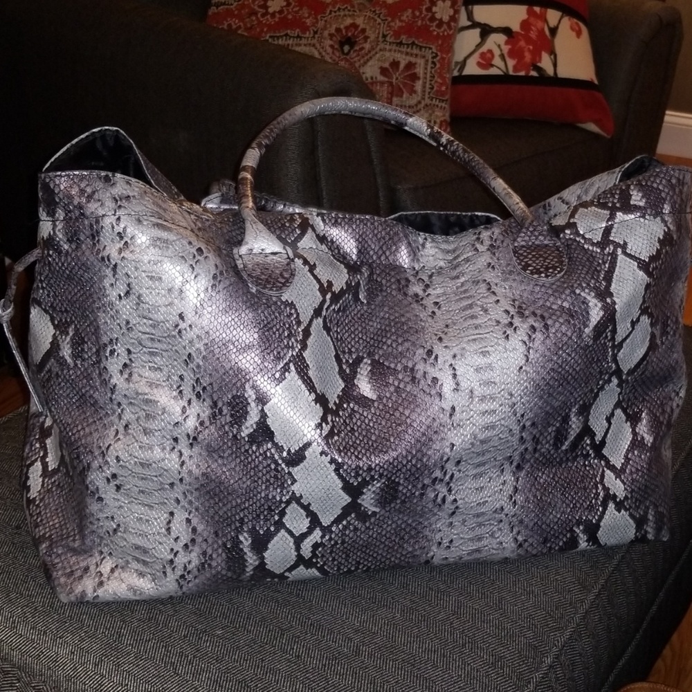 Large snake skin tote bag